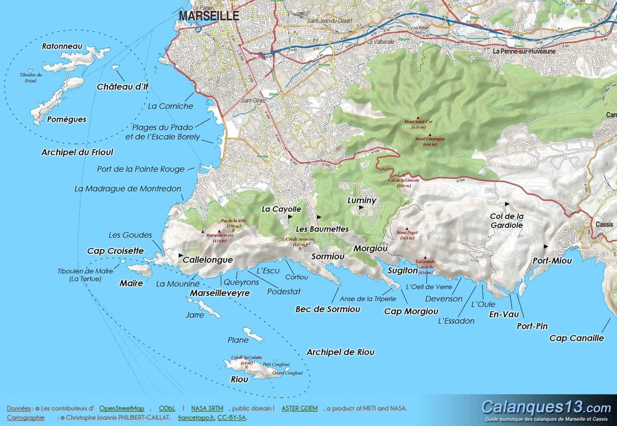 maantieteellinen kartta Marseille