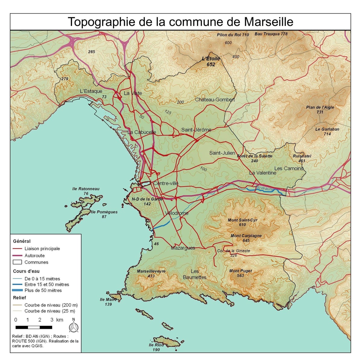 topografinen kartta Marseille